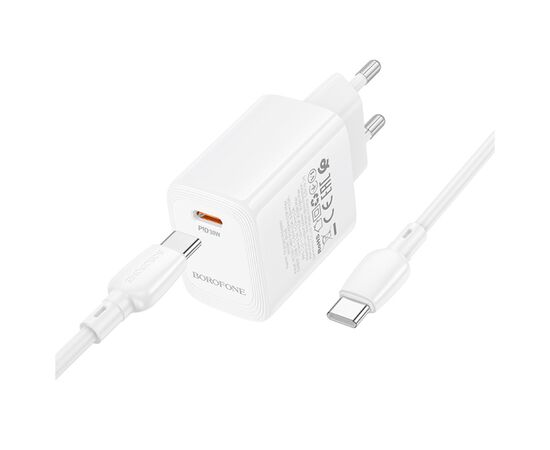 Зарядное устройство BOROFONE BN28 Fuente USB-C PD30W + cable USB-C to USB-C White (6941991120312), изображение 3 Зарядное устройство BOROFONE BN28 Fuente USB-C PD30W + cable USB-C to USB-C White (6941991120312), изображение 3