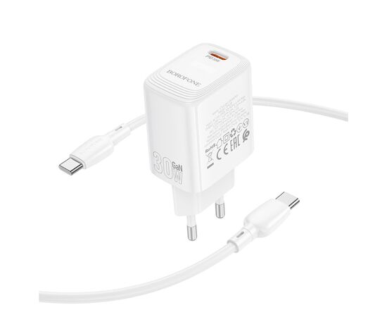 Зарядное устройство BOROFONE BN28 Fuente USB-C PD30W + cable USB-C to USB-C White (6941991120312), изображение 5 Зарядное устройство BOROFONE BN28 Fuente USB-C PD30W + cable USB-C to USB-C White (6941991120312), изображение 5