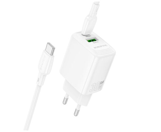 Зарядное устройство BOROFONE BN29 Fuente 1xUSB-C PD30W + 1xUSB QC3.0 + cable USB-C to USB-C White (6941991120343), изображение 2 Зарядное устройство BOROFONE BN29 Fuente 1xUSB-C PD30W + 1xUSB QC3.0 + cable USB-C to USB-C White (6941991120343), изображение 2