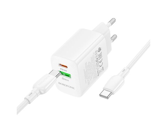 Зарядное устройство BOROFONE BN29 Fuente 1xUSB-C PD30W + 1xUSB QC3.0 + cable USB-C to USB-C White (6941991120343), изображение 3 Зарядное устройство BOROFONE BN29 Fuente 1xUSB-C PD30W + 1xUSB QC3.0 + cable USB-C to USB-C White (6941991120343), изображение 3