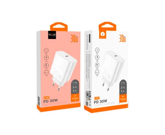 Зарядное устройство WUW C197 USB-C PD30W White (6972573336678), изображение 2 Зарядное устройство WUW C197 USB-C PD30W White (6972573336678), изображение 2