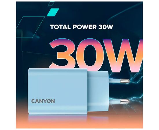 Зарядное устройство Canyon 30CL OnCharge USB-C PD30W Light Blue (CNE-CHA30CLLBL), изображение 6 Зарядное устройство Canyon 30CL OnCharge USB-C PD30W Light Blue (CNE-CHA30CLLBL), изображение 6