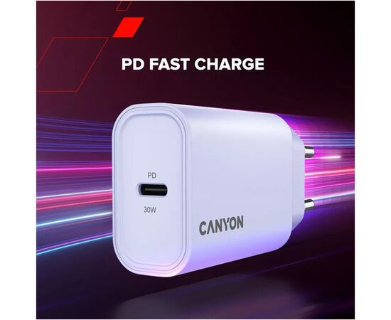Зарядное устройство Canyon 30CL OnCharge USB-C PD30W Purple (CNE-CHA30CLPU), изображение 7 Зарядное устройство Canyon 30CL OnCharge USB-C PD30W Purple (CNE-CHA30CLPU), изображение 7