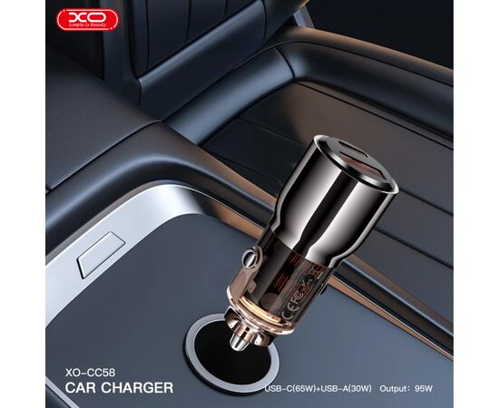 Зарядний пристрій XO CC58 USB-C PD65W + USB-A 30W Gray (CC58_Tarnish), зображення 2 Зарядний пристрій XO CC58 USB-C PD65W + USB-A 30W Gray (CC58_Tarnish), зображення 2