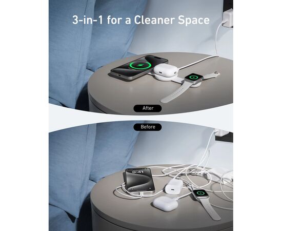Зарядное устройство Anker MagGo Wireless Charging Pad 15W 3-in-1 Foldable White (B25M8H21), изображение 2 Зарядное устройство Anker MagGo Wireless Charging Pad 15W 3-in-1 Foldable White (B25M8H21), изображение 2