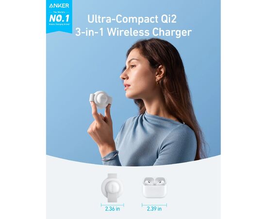 Зарядное устройство Anker MagGo Wireless Charging Pad 15W 3-in-1 Foldable White (B25M8H21), изображение 3 Зарядное устройство Anker MagGo Wireless Charging Pad 15W 3-in-1 Foldable White (B25M8H21), изображение 3