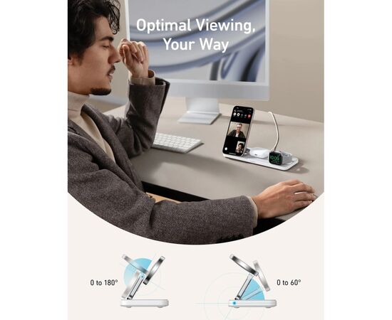 Зарядное устройство Anker MagGo Wireless Charging Station 15W 3-in-1 Pad White (B25M1321), изображение 4 Зарядное устройство Anker MagGo Wireless Charging Station 15W 3-in-1 Pad White (B25M1321), изображение 4