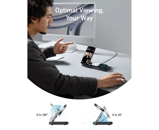 Зарядное устройство Anker MagGo Wireless Charging Station 15W 3-in-1 Pad Black (B25M1311), изображение 7 Зарядное устройство Anker MagGo Wireless Charging Station 15W 3-in-1 Pad Black (B25M1311), изображение 7