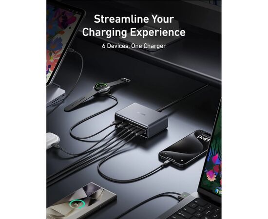 Зарядное устройство Anker GaNPrime 200W 4xUSB-C PD + 2xUSB-A Black (A2683341), изображение 5 Зарядное устройство Anker GaNPrime 200W 4xUSB-C PD + 2xUSB-A Black (A2683341), изображение 5