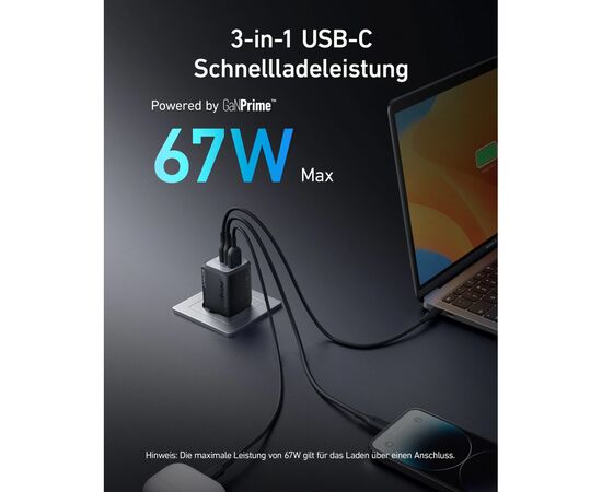 Зарядное устройство Anker GaNPrime 67W 2xUSB-C PD + 1xUSB-A Black (A2669313), изображение 2