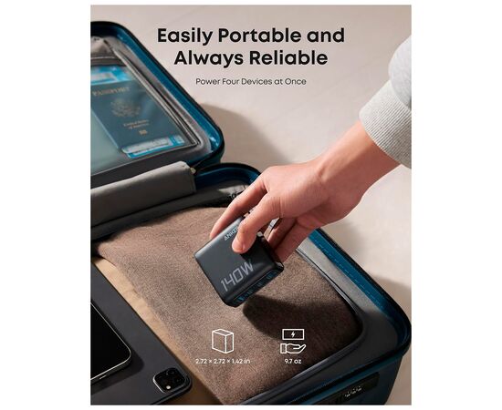 Зарядное устройство Anker Laptop GaN 140W 3xUSB-C PD3.1 + USB-A + display + cable Black (B2697GZ1), изображение 6 Зарядное устройство Anker Laptop GaN 140W 3xUSB-C PD3.1 + USB-A + display + cable Black (B2697GZ1), изображение 6