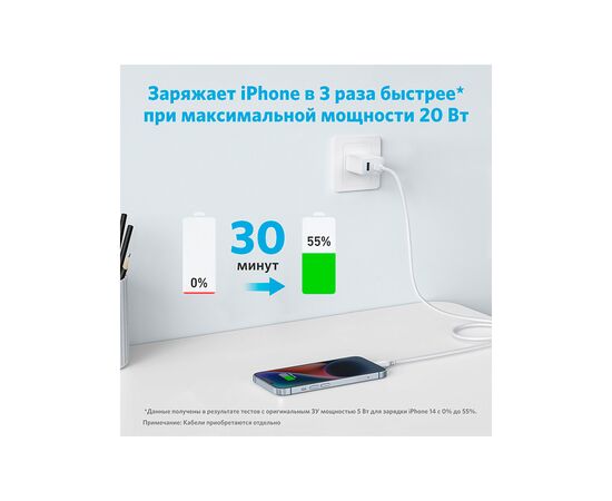 Зарядное устройство Anker PowerPort 20W USB-C + USB-A White (A2348G21), изображение 2 Зарядное устройство Anker PowerPort 20W USB-C + USB-A White (A2348G21), изображение 2