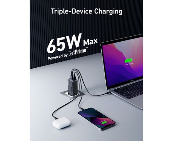 Зарядное устройство Anker PowerPort 735 GaNPrime 65W 2xUSB-C PD + 1xUSB-A PIQ PPS/DPDS (A2668311), изображение 2 Зарядное устройство Anker PowerPort 735 GaNPrime 65W 2xUSB-C PD + 1xUSB-A PIQ PPS/DPDS (A2668311), изображение 2