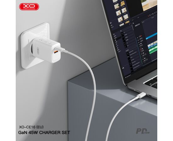 Зарядний пристрій XO CE16 67.5W USB-C PD45W + USB-A QC 22.5W White (CE16_White), зображення 3 Зарядний пристрій XO CE16 67.5W USB-C PD45W + USB-A QC 22.5W White (CE16_White), зображення 3