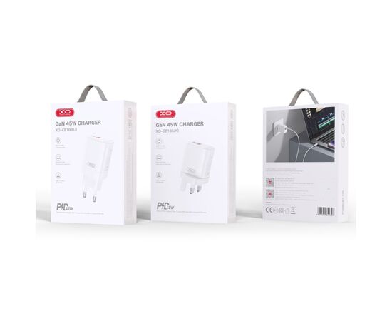 Зарядний пристрій XO CE16 67.5W USB-C PD45W + USB-A QC 22.5W White (CE16_White), зображення 4 Зарядний пристрій XO CE16 67.5W USB-C PD45W + USB-A QC 22.5W White (CE16_White), зображення 4