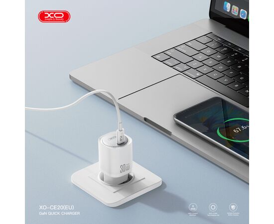 Зарядное устройство XO CE20 33W USB-C PD30W/PPS33W White (CE20_White), изображение 3 Зарядное устройство XO CE20 33W USB-C PD30W/PPS33W White (CE20_White), изображение 3