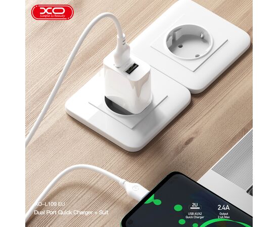 Зарядний пристрій XO L109 12W 2xUSB-A White (L109_White), зображення 4 Зарядний пристрій XO L109 12W 2xUSB-A White (L109_White), зображення 4