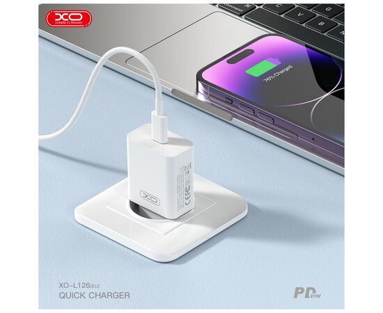 Зарядний пристрій XO L126 20W USB-C PD White (L126_White), зображення 4 Зарядний пристрій XO L126 20W USB-C PD White (L126_White), зображення 4