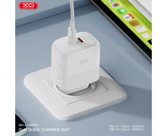 Зарядний пристрій XO L140 35W 2xUSB-C PD White (L140_White), зображення 3 Зарядний пристрій XO L140 35W 2xUSB-C PD White (L140_White), зображення 3