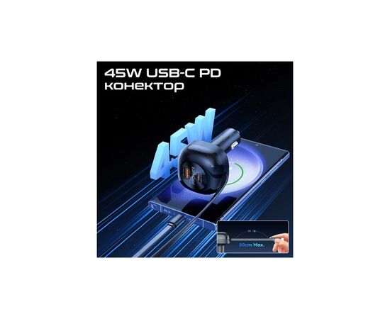 Зарядное устройство Promate 62W USB-C cable + USB-A/USB-C ports (powerdrive-rc65), изображение 3 Зарядное устройство Promate 62W USB-C cable + USB-A/USB-C ports (powerdrive-rc65), изображение 3