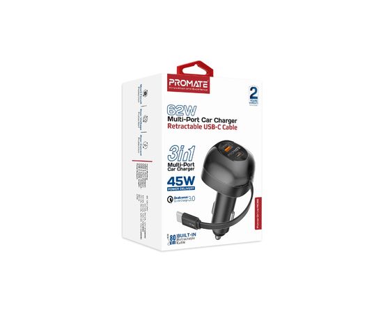 Зарядное устройство Promate 62W USB-C cable + USB-A/USB-C ports (powerdrive-rc65), изображение 8 Зарядное устройство Promate 62W USB-C cable + USB-A/USB-C ports (powerdrive-rc65), изображение 8