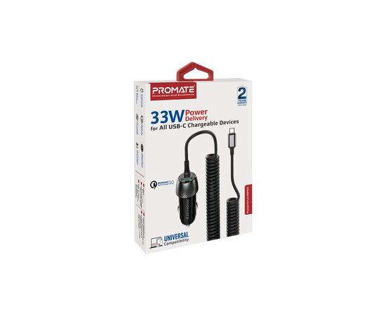 Зарядное устройство Promate 33W USB-C cable + USB-A port (powerdrive-33pdc.black), изображение 2 Зарядное устройство Promate 33W USB-C cable + USB-A port (powerdrive-33pdc.black), изображение 2