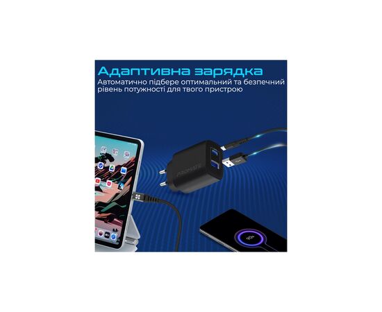 Зарядное устройство Promate 17W USB-C + USB-A (biplug-2.black), изображение 3 Зарядное устройство Promate 17W USB-C + USB-A (biplug-2.black), изображение 3