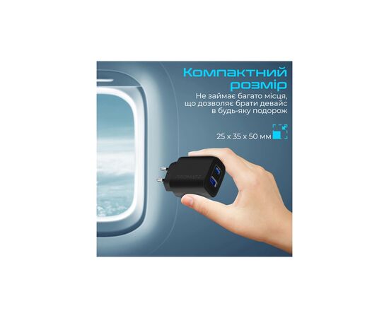 Зарядное устройство Promate 17W USB-C + USB-A (biplug-2.black), изображение 5 Зарядное устройство Promate 17W USB-C + USB-A (biplug-2.black), изображение 5
