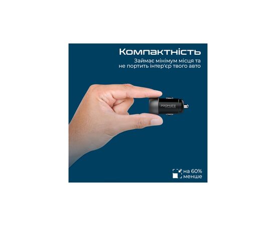 Зарядное устройство Promate drivegear-pd33 USB-C PD33W + USB-A QC3.0 Black (drivegear-pd33), изображение 5 Зарядное устройство Promate drivegear-pd33 USB-C PD33W + USB-A QC3.0 Black (drivegear-pd33), изображение 5