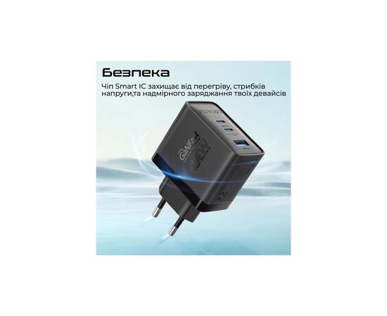 Зарядное устройство Promate powerport-45 2xUSB-C PD + USB-A QC 45W Black (powerport-45.black), изображение 5 Зарядное устройство Promate powerport-45 2xUSB-C PD + USB-A QC 45W Black (powerport-45.black), изображение 5