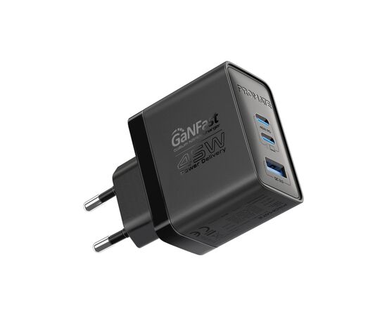 Зарядний пристрій Promate powerport-45 2xUSB-C PD + USB-A QC 45W Black (powerport-45.black)