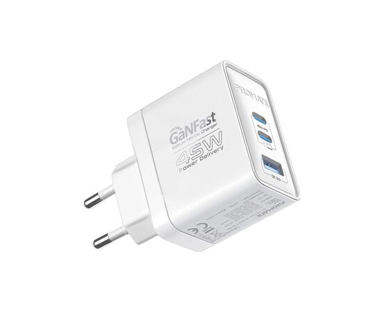 Зарядний пристрій Promate powerport-45 2xUSB-C PD + USB-A QC 45W White (powerport-45.white)