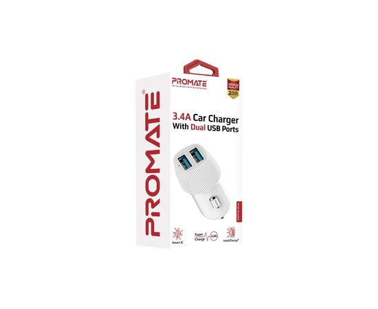 Зарядное устройство Promate voltrip-duo 2xUSB Car Charger 17W White (voltrip-duo.white), изображение 7 Зарядное устройство Promate voltrip-duo 2xUSB Car Charger 17W White (voltrip-duo.white), изображение 7