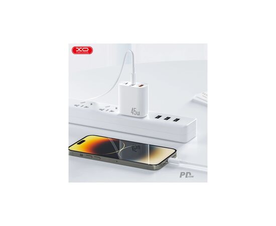 Зарядний пристрій XO L117 2xUSB-C PD45W + 1xUSB-A QC3.0 White (L117.white), зображення 5 Зарядний пристрій XO L117 2xUSB-C PD45W + 1xUSB-A QC3.0 White (L117.white), зображення 5