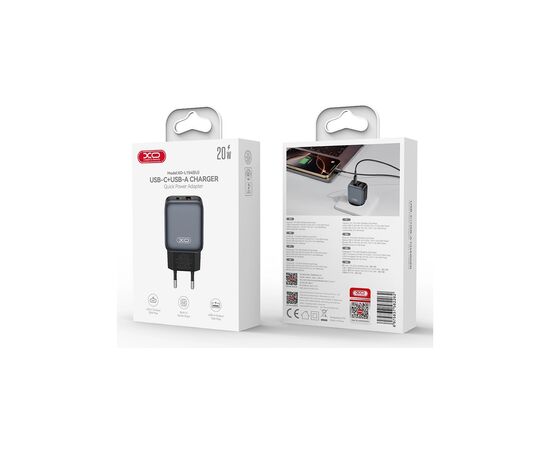 Зарядний пристрій XO L154 USB-C PD20W + USB-A QC3.0 Black (L154.black), зображення 5 Зарядний пристрій XO L154 USB-C PD20W + USB-A QC3.0 Black (L154.black), зображення 5