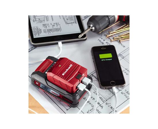 Зарядное устройство для аккумуляторов инструмента Einhell TE-CP 18 Li USB, PXC, 18V,1А/2.1А, 2хUSB, 0.06 кг (4514120), изображение 2 Зарядное устройство для аккумуляторов инструмента Einhell TE-CP 18 Li USB, PXC, 18V,1А/2.1А, 2хUSB, 0.06 кг (4514120), изображение 2