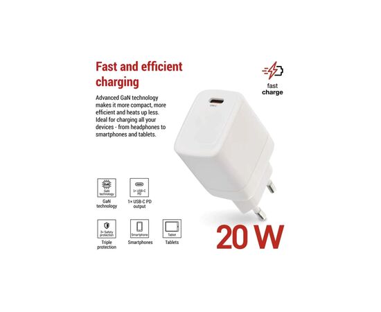Зарядное устройство EMOS V01G20 USB-C PD20W GaN (V01G20), изображение 3