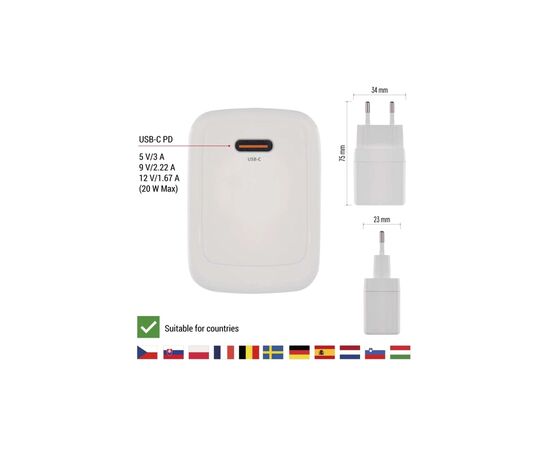 Зарядное устройство EMOS V01G20 USB-C PD20W GaN (V01G20), изображение 5