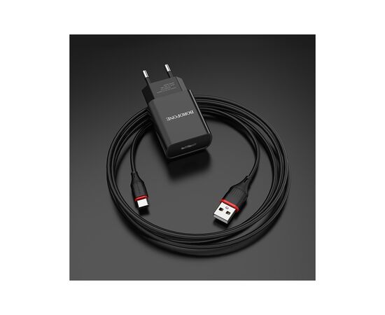 Зарядное устройство BOROFONE BA20A Sharp USB + cable USB to USB-C 10.5W Black (6931474702142), изображение 7 Зарядное устройство BOROFONE BA20A Sharp USB + cable USB to USB-C 10.5W Black (6931474702142), изображение 7