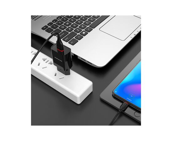 Зарядное устройство BOROFONE BA20A Sharp USB + cable USB to USB-C 10.5W Black (6931474702142), изображение 8 Зарядное устройство BOROFONE BA20A Sharp USB + cable USB to USB-C 10.5W Black (6931474702142), изображение 8