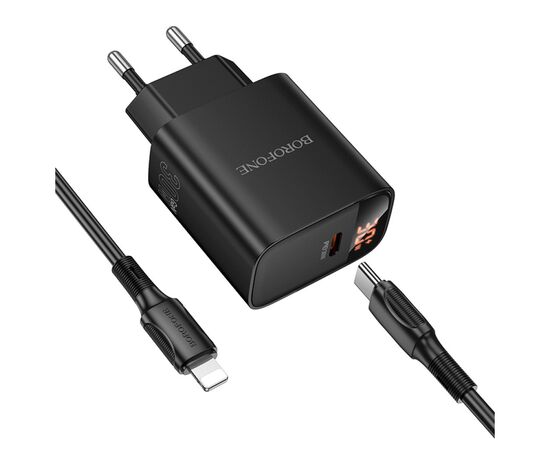 Зарядное устройство BOROFONE BA97A Ilustre USB-C PD30W digital display + cable USB-C to Lightning Black (6941991120497), изображение 3 Зарядное устройство BOROFONE BA97A Ilustre USB-C PD30W digital display + cable USB-C to Lightning Black (6941991120497), изображение 3