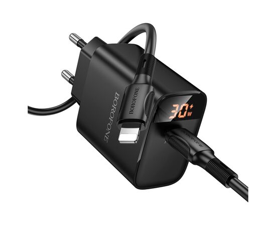 Зарядное устройство BOROFONE BA97A Ilustre USB-C PD30W digital display + cable USB-C to Lightning Black (6941991120497), изображение 4 Зарядное устройство BOROFONE BA97A Ilustre USB-C PD30W digital display + cable USB-C to Lightning Black (6941991120497), изображение 4