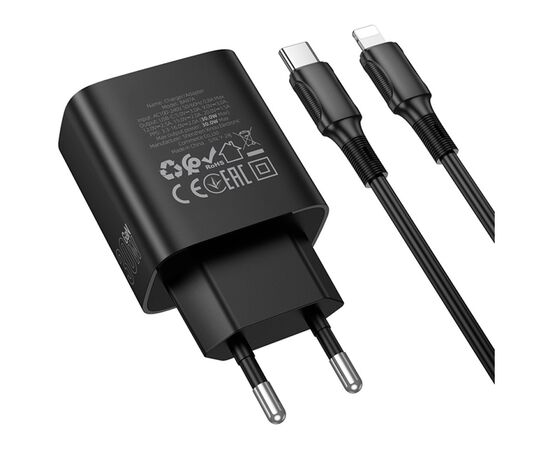 Зарядное устройство BOROFONE BA97A Ilustre USB-C PD30W digital display + cable USB-C to Lightning Black (6941991120497), изображение 6 Зарядное устройство BOROFONE BA97A Ilustre USB-C PD30W digital display + cable USB-C to Lightning Black (6941991120497), изображение 6