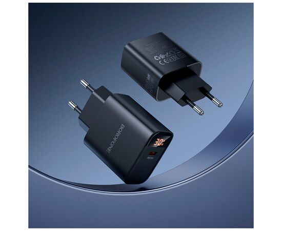 Зарядное устройство BOROFONE BA97A Ilustre USB-C PD30W digital display + cable USB-C to Lightning Black (6941991120497), изображение 8 Зарядное устройство BOROFONE BA97A Ilustre USB-C PD30W digital display + cable USB-C to Lightning Black (6941991120497), изображение 8