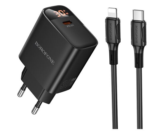 Зарядное устройство BOROFONE BA97A Ilustre USB-C PD30W digital display + cable USB-C to Lightning Black (6941991120497)