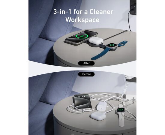 Зарядное устройство Anker MagGo Wireless Charging Pad 15W 3-in-1 Foldable Black (B25M8H11), изображение 2