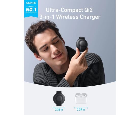 Зарядное устройство Anker MagGo Wireless Charging Pad 15W 3-in-1 Foldable Black (B25M8H11), изображение 5