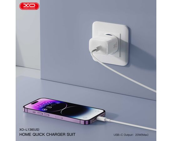 Зарядний пристрій XO L136 20W USB-C PD White (L136_White), зображення 3 Зарядний пристрій XO L136 20W USB-C PD White (L136_White), зображення 3