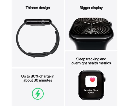 Смарт-годинник Apple Watch Series 10 GPS + Cellular 42mm Jet Black Aluminium Case with Black Sport Band - S/M (MWX63QH/A), зображення 3 Смарт-годинник Apple Watch Series 10 GPS + Cellular 42mm Jet Black Aluminium Case with Black Sport Band - S/M (MWX63QH/A), зображення 3