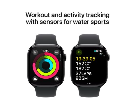 Смарт-годинник Apple Watch Series 10 GPS + Cellular 42mm Jet Black Aluminium Case with Black Sport Band - S/M (MWX63QH/A), зображення 4 Смарт-годинник Apple Watch Series 10 GPS + Cellular 42mm Jet Black Aluminium Case with Black Sport Band - S/M (MWX63QH/A), зображення 4